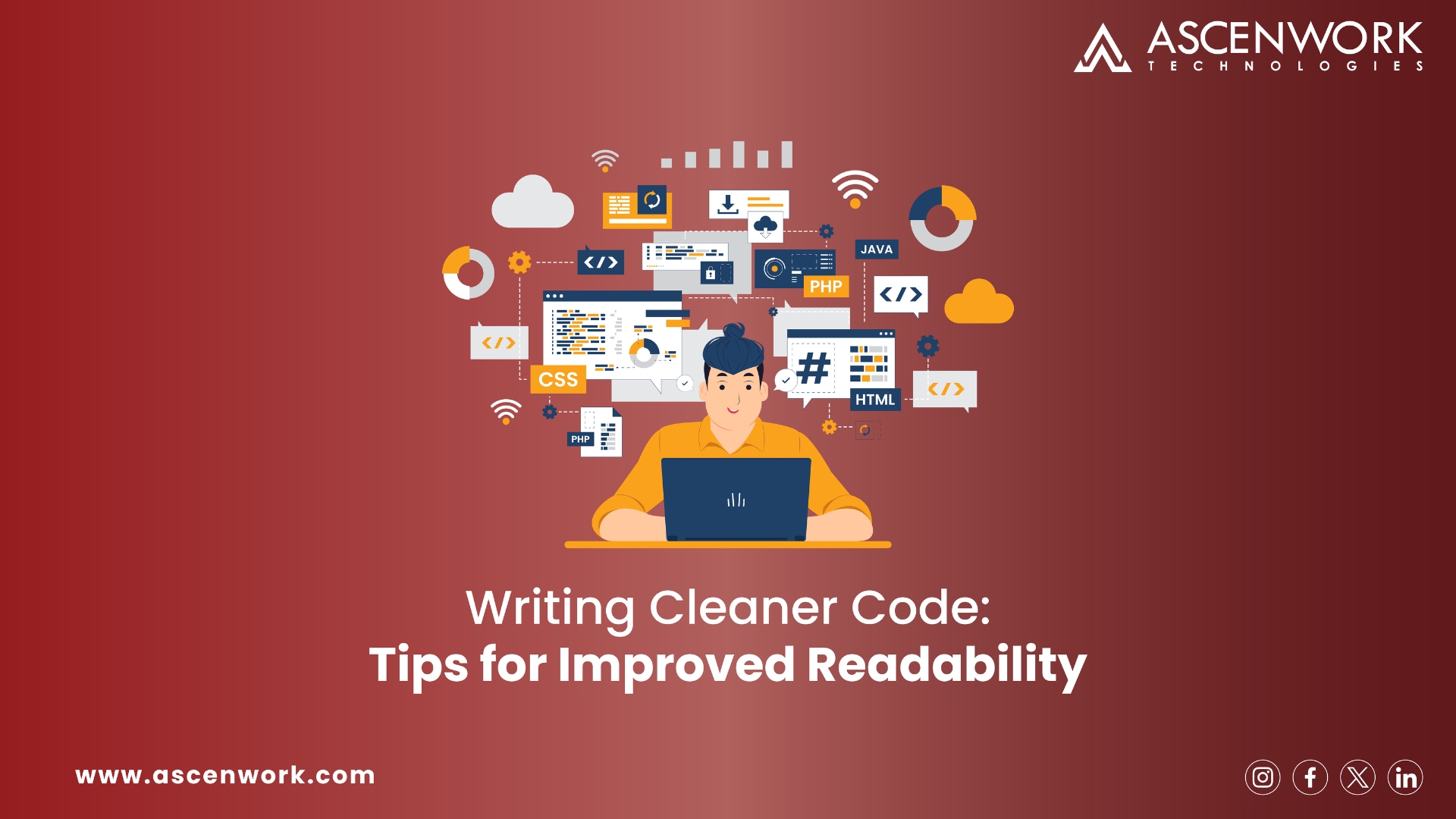 Clean Code for Improved Readability | ascenwork A developer's laptop displaying clean code on a whiteboard | ascenwork