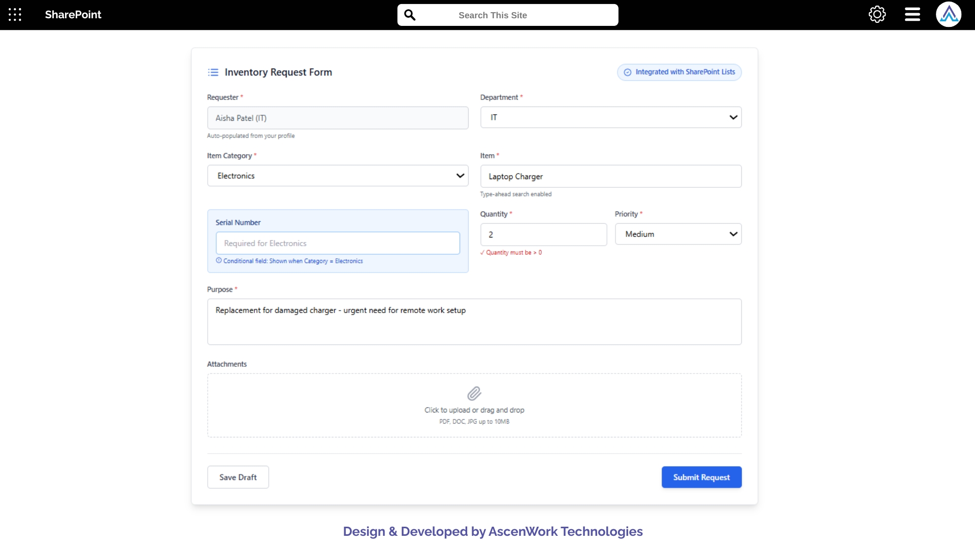 Dynamic Inventory Request Form Integrated with SharePoint Lists