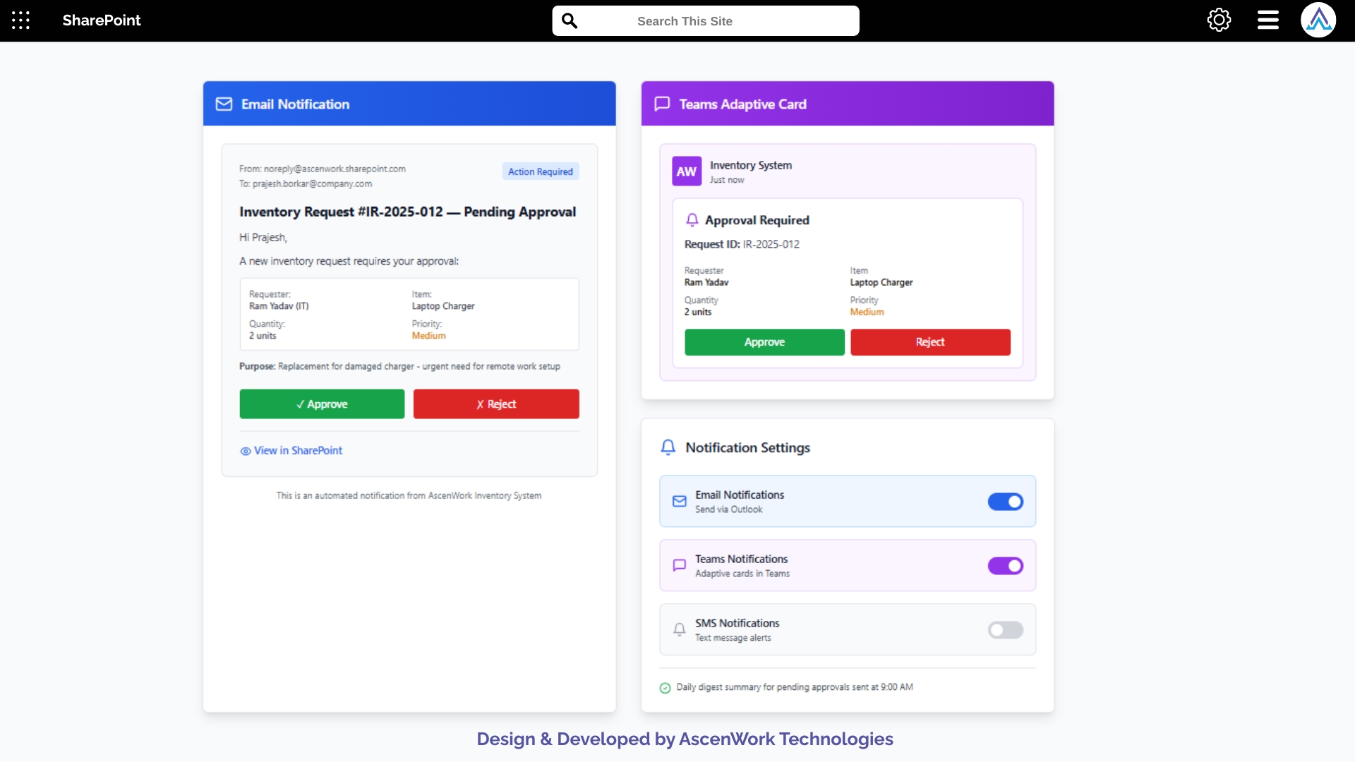 Automated Email and Teams Notifications for Inventory Approvals