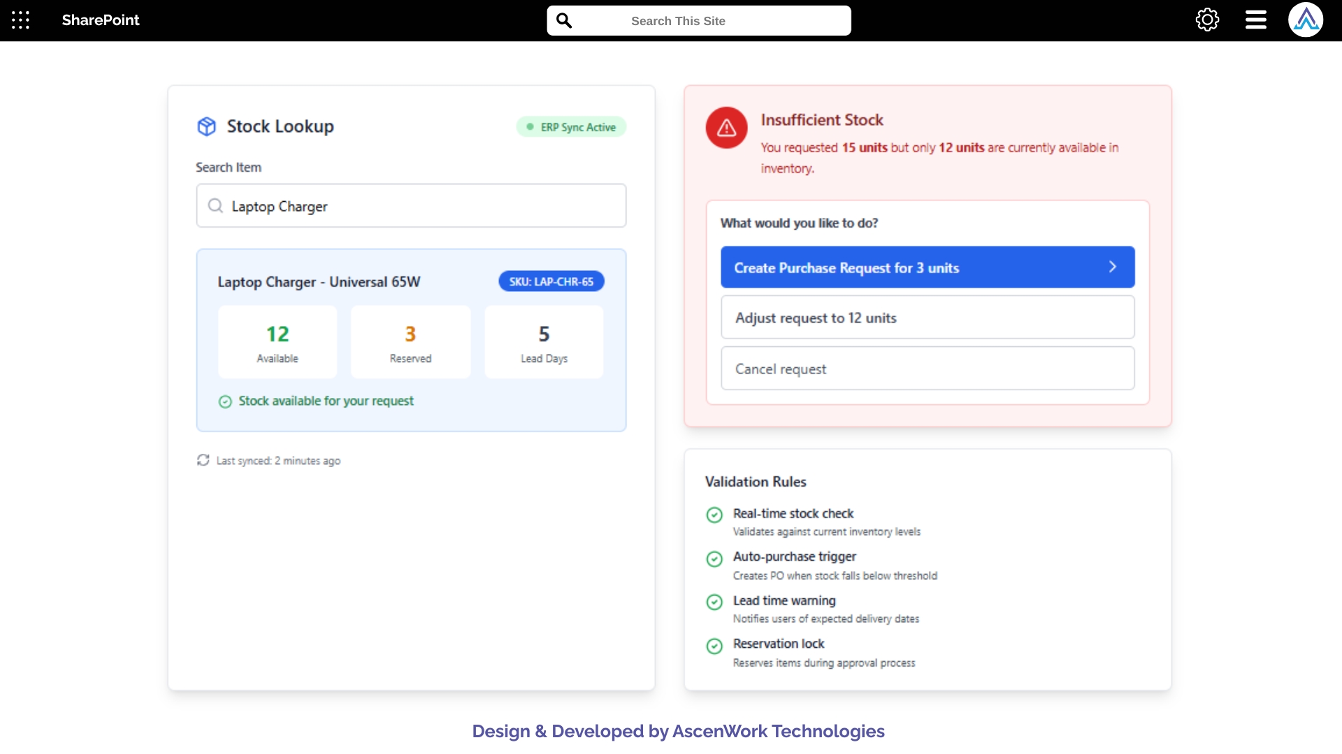 Real-Time Inventory Validation and ERP Sync in SharePoint Workflow