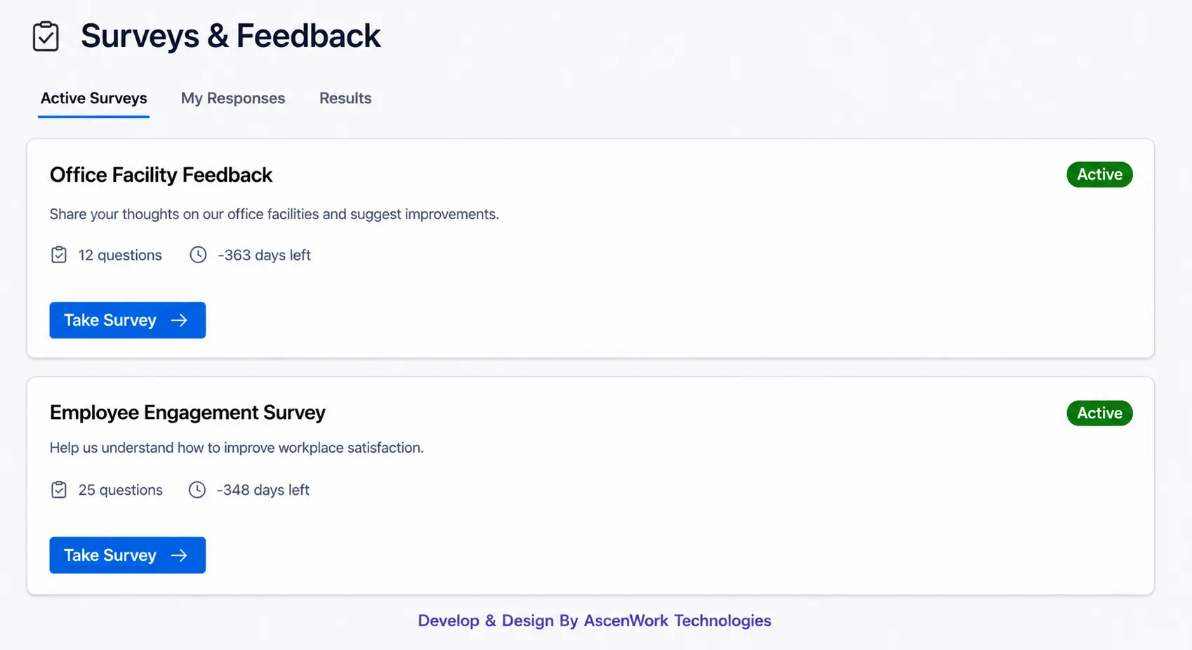 Employee survey and feedback dashboard
